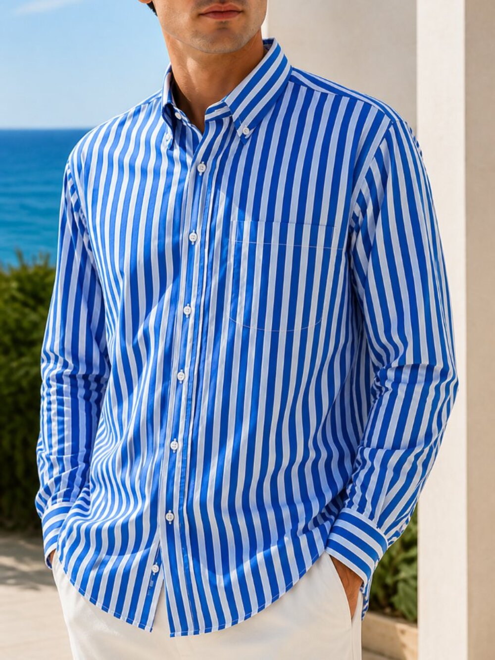 Maus & Hoffman Solemare XXL Blue White Mayfair Stripe Shirt NWT